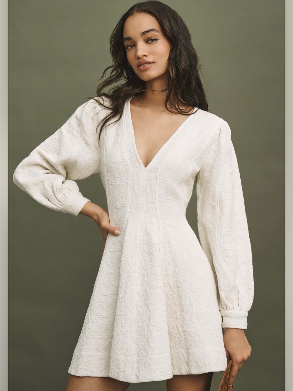 Pilcro Ivory Textured V-Neck Mini Dress NWT